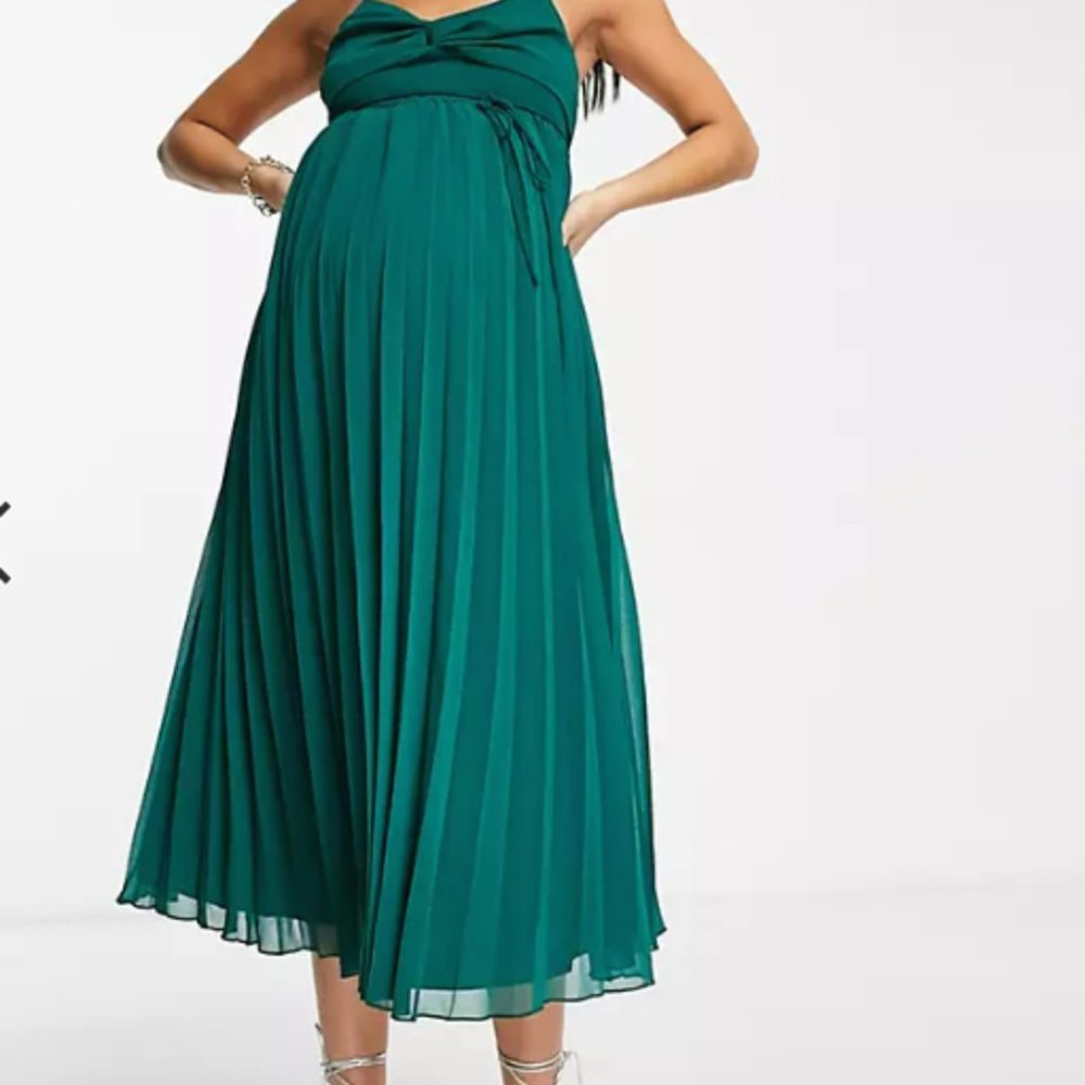 NWT ASOS DESIGN Maternity twist front pleated cami midi dress with belt